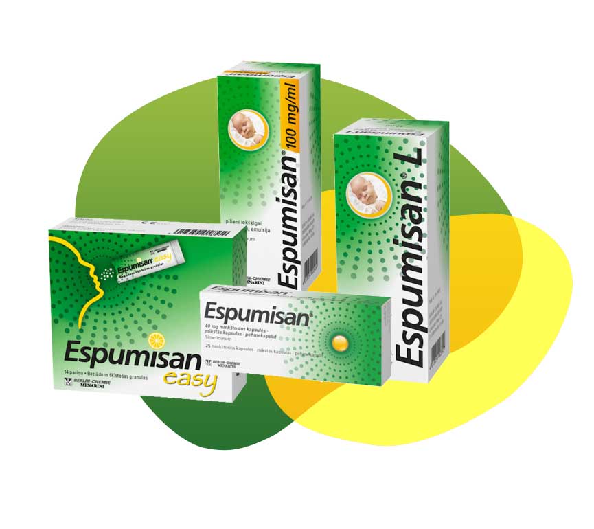 Packaging of Espumisan in different dosage forms for different needs